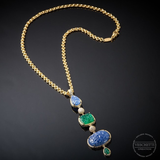 Sapphires, emeralds and diamonds necklace AMULETO